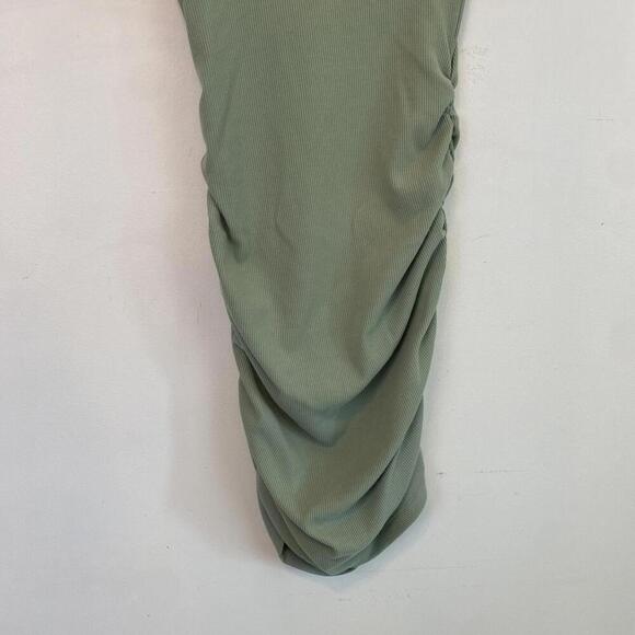 LULUS sage green ribbed one shoulder ruched mini dress - Picture 4 of 8